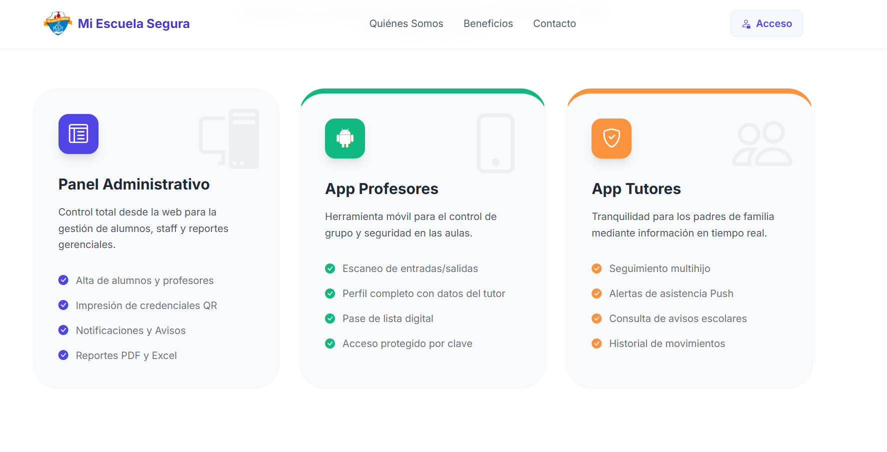 Vista del proyecto Mi Escuela Segura